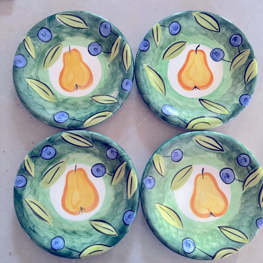 Bob Mackie 2000 Design Pear Motif Salad/Dessert Plates, Set of 4
